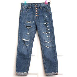 Free People We the Free High Rise Button Fly Jeans Distressed Women's Sz 25 New